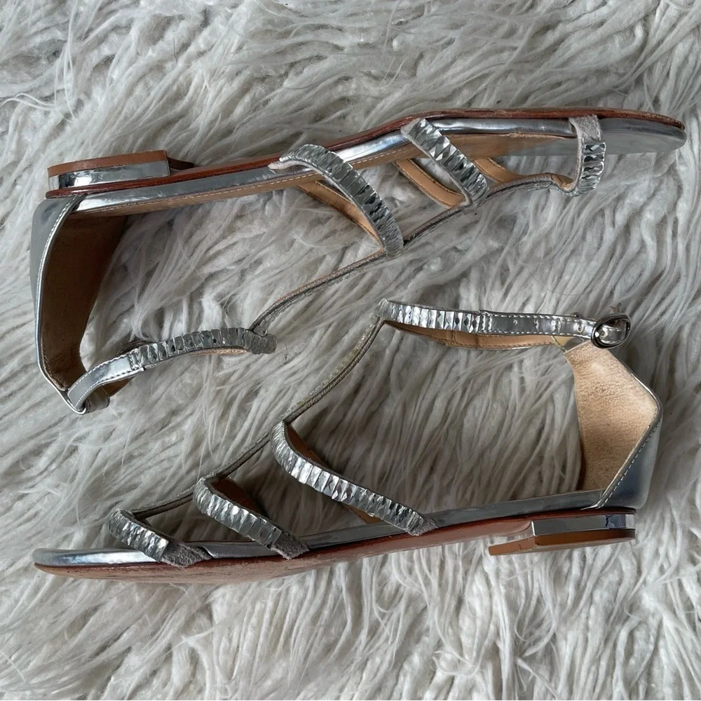 Schutz Gladiator Jeweled Ice Silver Rhinestone Crystal Flat Cage Sandals Size 38